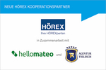 Logos der drei Kooperationspartner HÖREX Hör-Akustik eG, Mateo und Agentur Tielesch